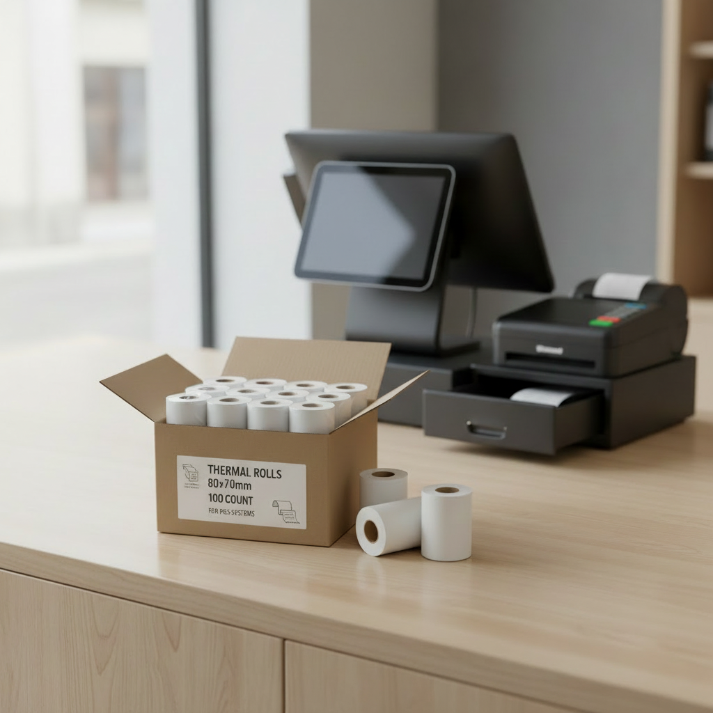 Cashier Rolls Bulk Carton (100 Rolls) – 80×70 mm POS Thermal Paper