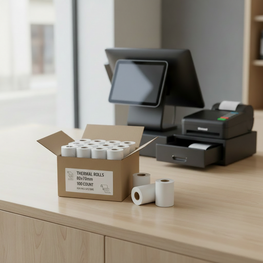 Cashier Rolls Bulk Carton (100 Rolls) – 80×70 mm POS Thermal Paper